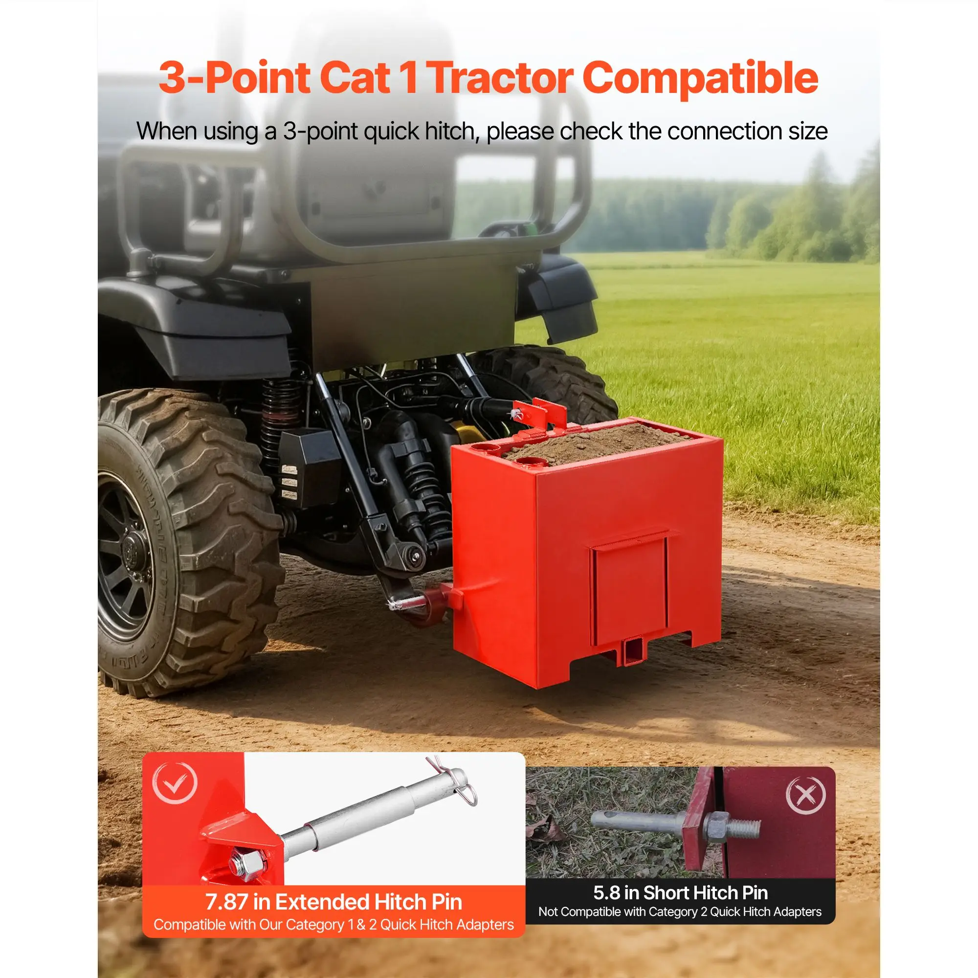 Ballast Box, 3-Point Category 1 Tractor Ballast of 800 lbs Capacity, with Standard 2 Inch Hitch Receiver, Heavy-Duty Steel 3.2 ft³ Large Volume Durable Loader Attachment with Sliding Door, Red
Ballast Box, 3-Point Category 1 Tractor Ballast of 800 lbs Capacity, with Standard 2 Inch Hitch Receiver, Heavy-Duty Steel 3.2 ft³ Large Volume Durable Loader Attachment with Sliding Door, Red