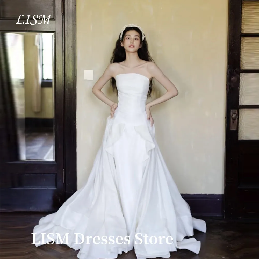 LISM Simple White Korea Wedding Dresses Photo Shoot Strapless Simple Satin Sleeveless Bride Gowns Corset Back 웨딩드레스Customized
LISM Simple White Korea Wedding Dresses Photo Shoot Strapless Simple Satin Sleeveless Bride Gowns Corset Back 웨딩드레스Customized