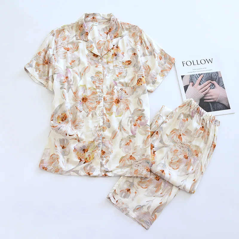 Fashion flower summer viscose pajamas sets women sleepwear soft short-sleeve pyjamas plus size
Fashion flower summer viscose pajamas sets women sleepwear soft short-sleeve pyjamas plus size