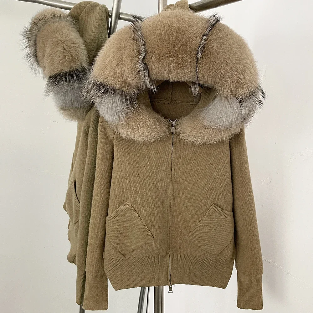 Women Real Fox Fur Collar Fashion Short Cardigan Fashion Autumn Winter Clothes Female Hooded Big Knitted Jacket Natural Fur Coat
Women Real Fox Fur Collar Fashion Short Cardigan Fashion Autumn Winter Clothes Female Hooded Big Knitted Jacket Natural Fur Coat