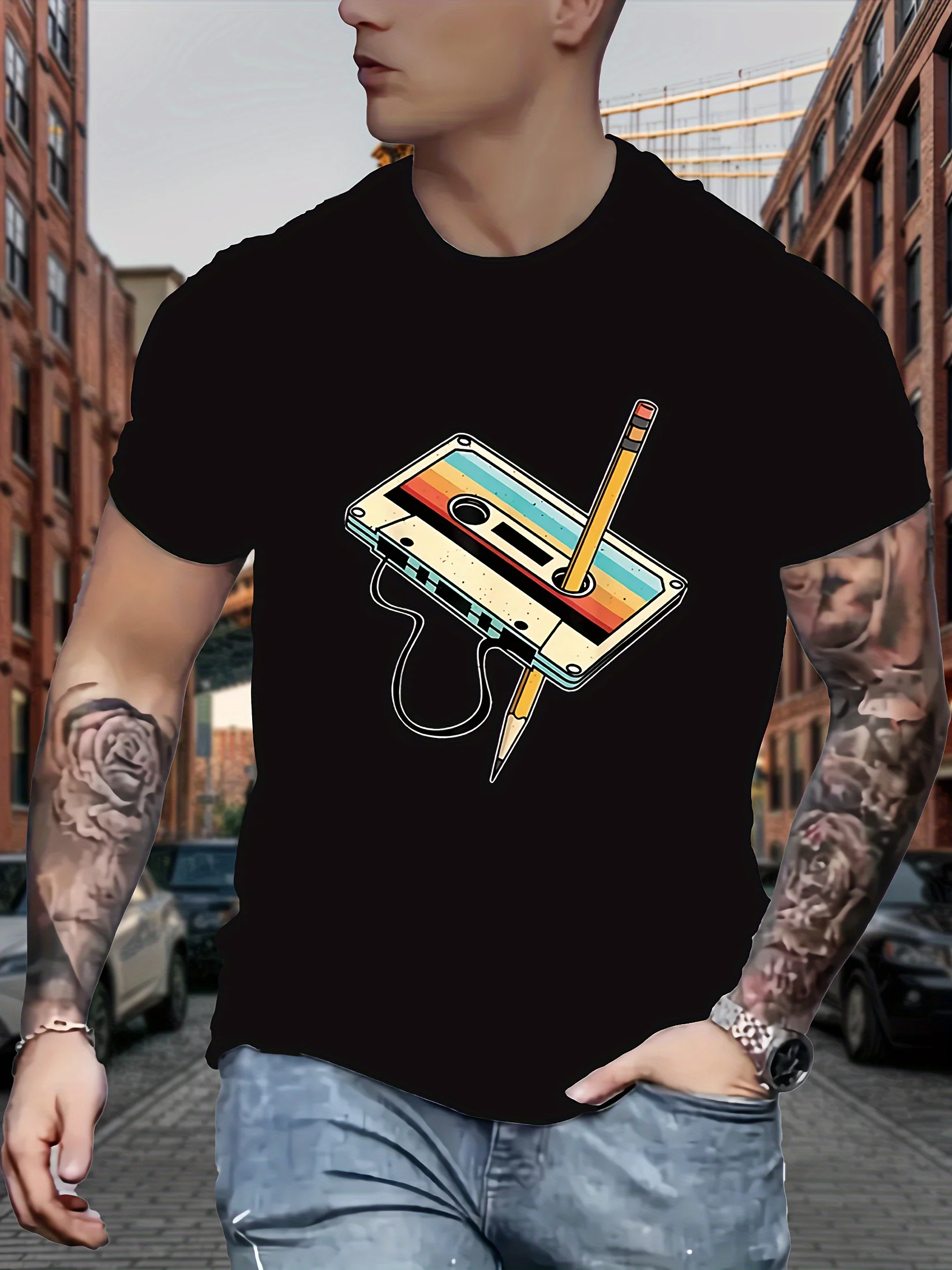 Classic cassette printed men's fashionable round-neck short-sleeved T-shirt, casual and fashionable men's top
Classic cassette printed men's fashionable round-neck short-sleeved T-shirt, casual and fashionable men's top