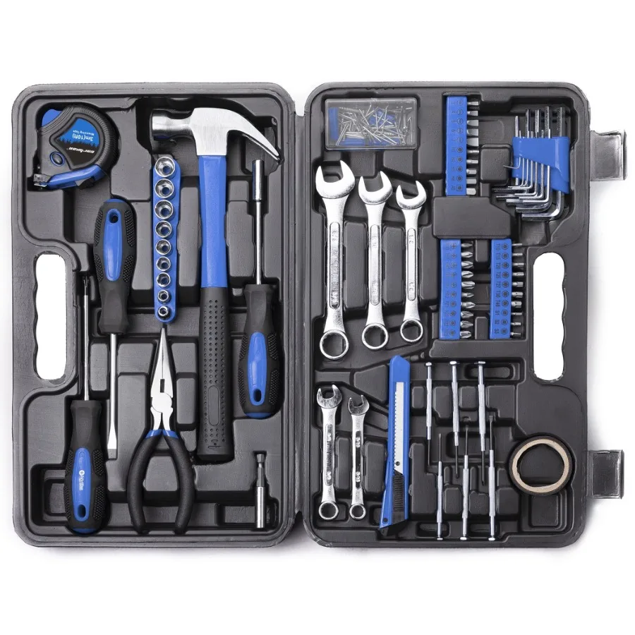 148 Piece Tool Set General Household Hand Tool Kit with Plastic Toolbox Storage Case Blue, include socket
148 Piece Tool Set General Household Hand Tool Kit with Plastic Toolbox Storage Case Blue, include socket
