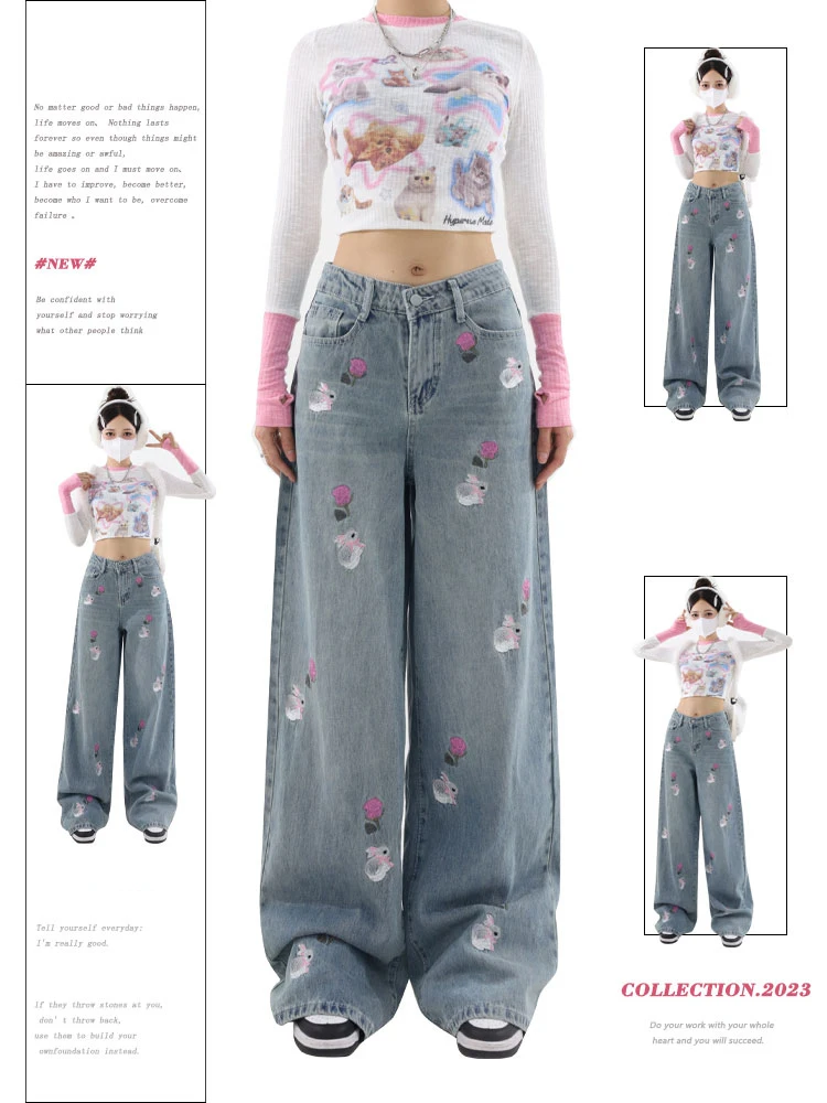 Women's Vintage Blue Baggy Jeans Kawaii Embroidery Denim Trouser Korean 2000s Y2k Harajuku 90s Aesthetic Wide Pants Clothes 2023
Women's Vintage Blue Baggy Jeans Kawaii Embroidery Denim Trouser Korean 2000s Y2k Harajuku 90s Aesthetic Wide Pants Clothes 2023
