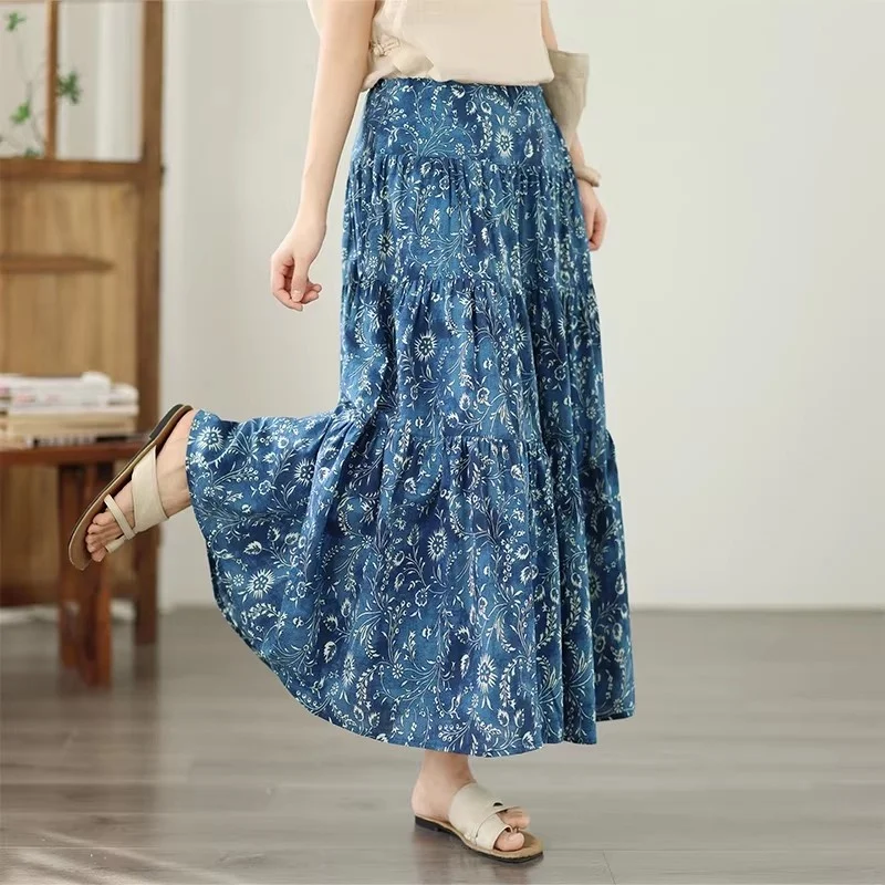 Spring and summer cotton and linen printing dyeing pastoral style splicing skirt floral skirt elastic waist A-line skirt J423
Spring and summer cotton and linen printing dyeing pastoral style splicing skirt floral skirt elastic waist A-line skirt J423