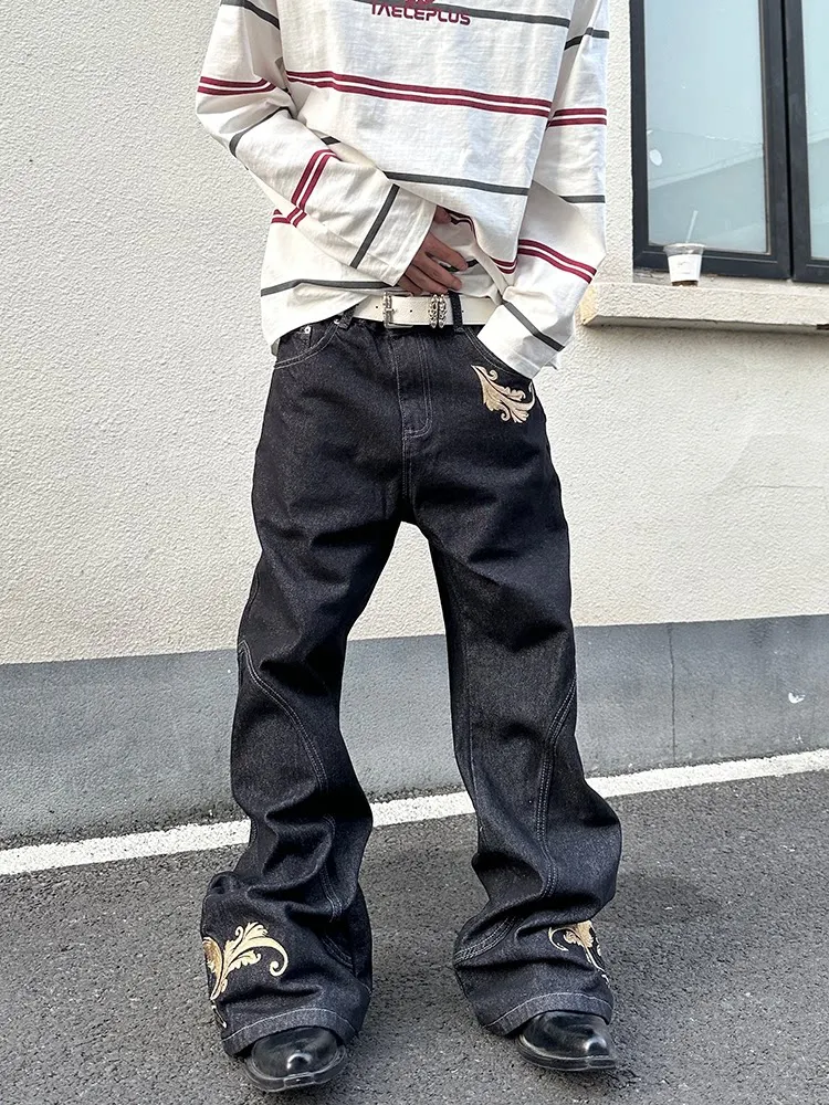 Retro American High Street Loose Fit Straight Leg Jeans with Embroidery Washed Original Bluebell Bell Bottoms Trendy Long Pants
Retro American High Street Loose Fit Straight Leg Jeans with Embroidery Washed Original Bluebell Bell Bottoms Trendy Long Pants