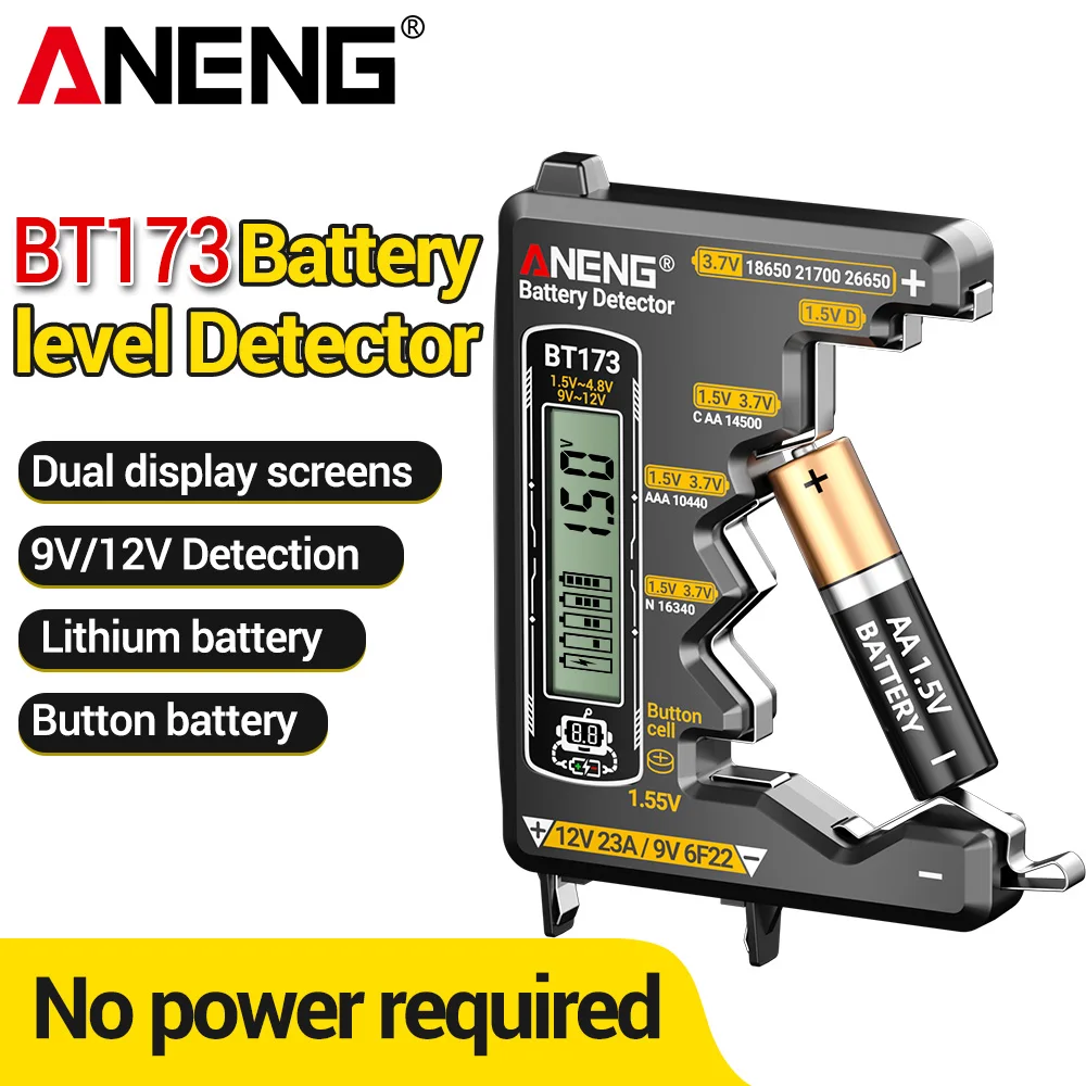 Digital Universal Battery Tester Two detectionin terfaces BT173 Battery Test C D AA AAA N 9V Button Cell Portable Test Tools
Digital Universal Battery Tester Two detectionin terfaces BT173 Battery Test C D AA AAA N 9V Button Cell Portable Test Tools