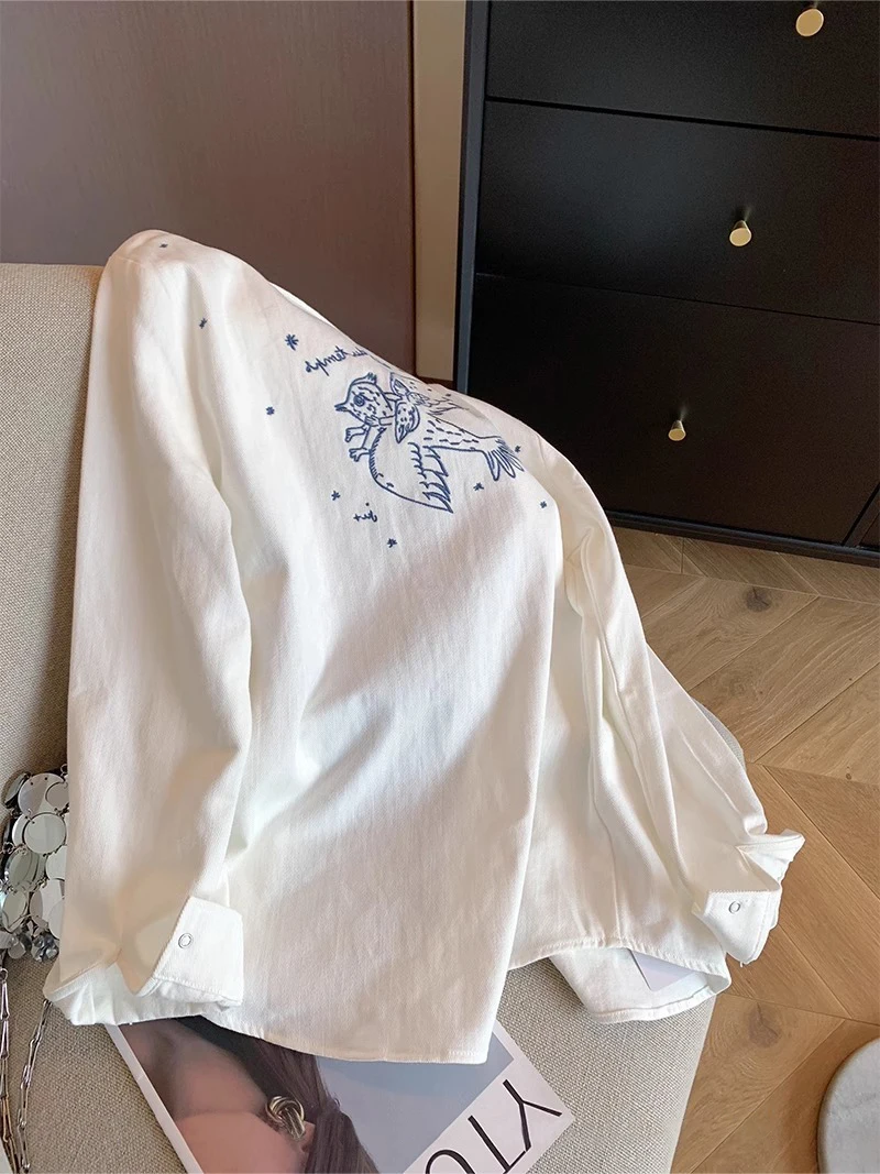 Embroidered Bird Star Letter Casual Cotton Men's irt Design Heavy Work Autumn Trendy Brand Loose Fit Long Sve Collar
Embroidered Bird Star Letter Casual Cotton Men's irt Design Heavy Work Autumn Trendy Brand Loose Fit Long Sve Collar