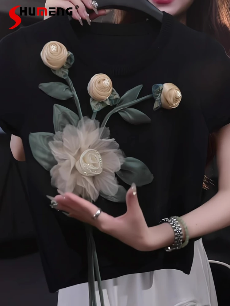 2025 Summer Women's New Chic Tees Feminine Three-dimensional Rose Short-sleeve Delicate T-shirts Women's High-end Beautiful Tops
2025 Summer Women's New Chic Tees Feminine Three-dimensional Rose Short-sleeve Delicate T-shirts Women's High-end Beautiful Tops