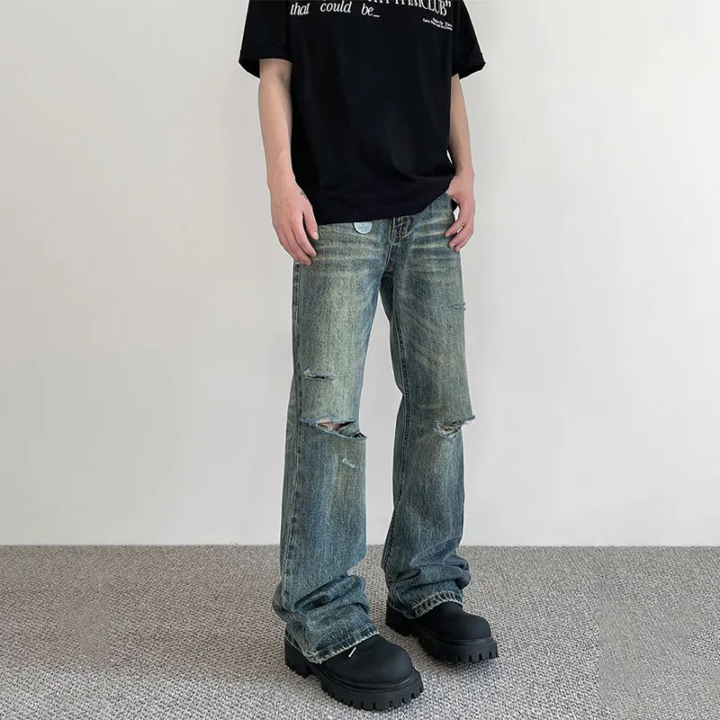 American Retro High Street Washed To Do Old Ripped Straight Jeans, Men's Summer New Fashion Loose Grind White Micro-flared Jeans
American Retro High Street Washed To Do Old Ripped Straight Jeans, Men's Summer New Fashion Loose Grind White Micro-flared Jeans