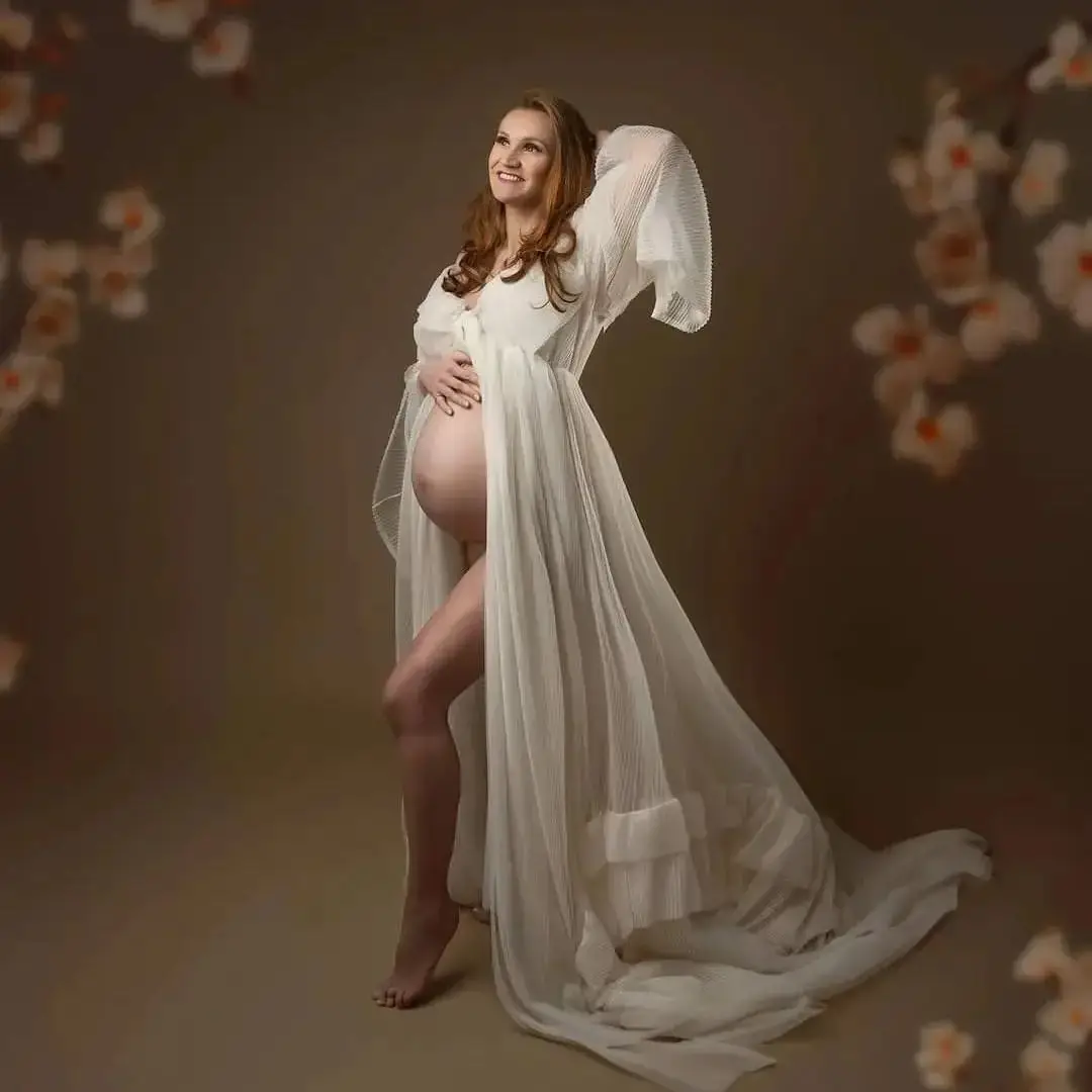 White A Line Evening Dresses V Neck Long Sleeves Ruffles Pregnant Women Gowns Soft Tulle Front Split Babyshower Photoshoot Robes
White A Line Evening Dresses V Neck Long Sleeves Ruffles Pregnant Women Gowns Soft Tulle Front Split Babyshower Photoshoot Robes