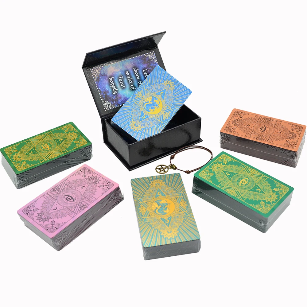 High Quality Mysterious Gold Foil Tarot PVC Table Game Eye Month Divination Card Gold-plated Waterproof Gift Belt Instructions
High Quality Mysterious Gold Foil Tarot PVC Table Game Eye Month Divination Card Gold-plated Waterproof Gift Belt Instructions