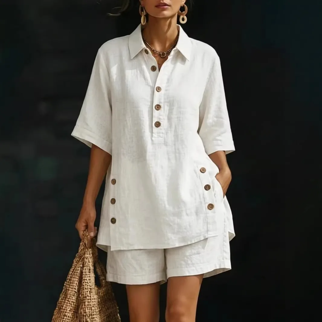 Woman Sets 2 Pieces White Casual Loose 2 Piece Set for Woman 2026 Summer Suit Short Sleeve Tops and Short Pants Sets Elegant
Woman Sets 2 Pieces White Casual Loose 2 Piece Set for Woman 2026 Summer Suit Short Sleeve Tops and Short Pants Sets Elegant