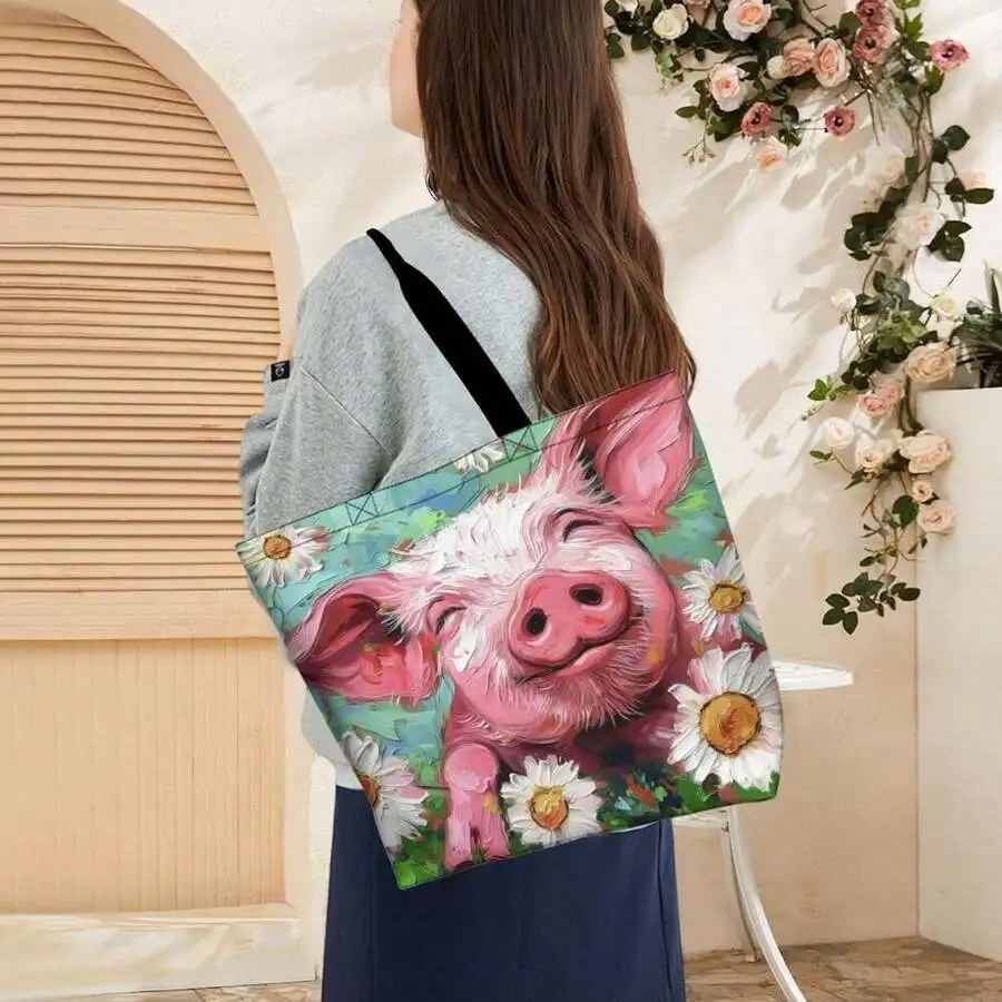 Cute Pig And Daisy Flower Print Tote Bag For Women Casual Everyday Handbag
Cute Pig And Daisy Flower Print Tote Bag For Women Casual Everyday Handbag