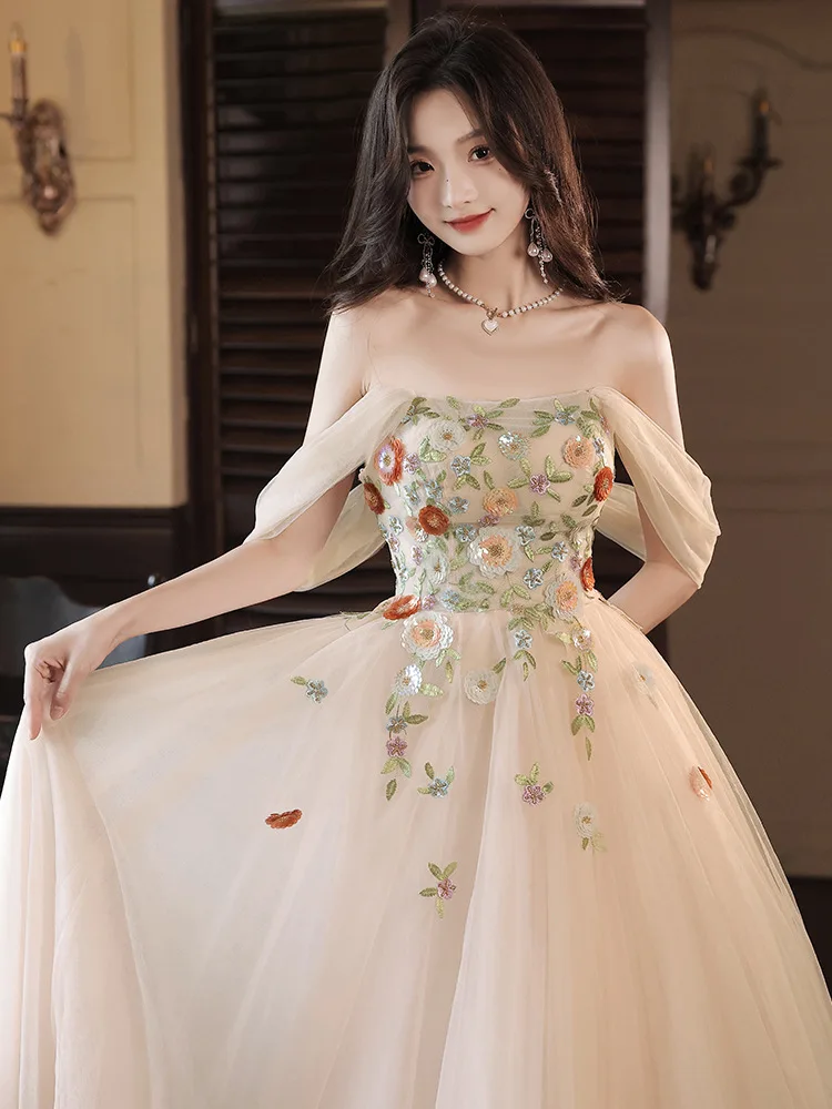 Summer Women's Decal Evening Dress Strapless Ankle-Length Shoulder Drop Formal Dresses Embroidery A-line Organza Slim Ball Gown
Summer Women's Decal Evening Dress Strapless Ankle-Length Shoulder Drop Formal Dresses Embroidery A-line Organza Slim Ball Gown