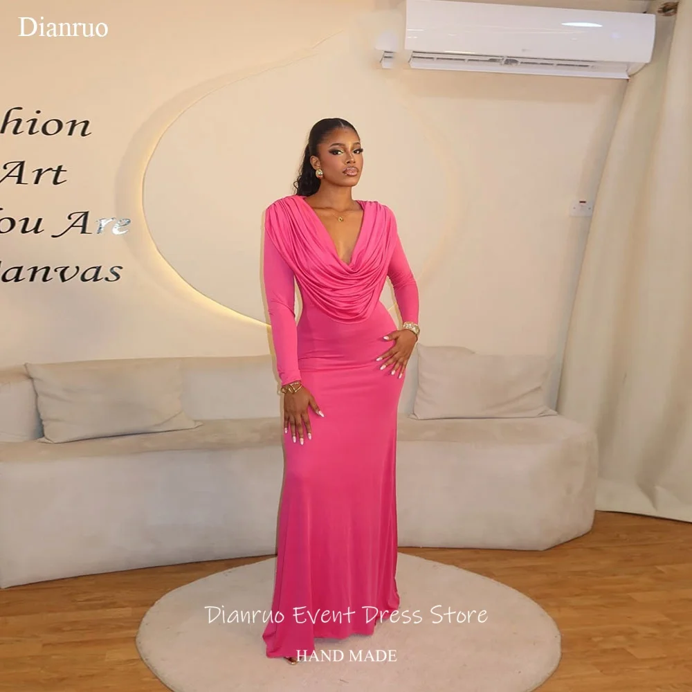 Dianruo Sexy Hot Pink Cowl Neckline Evening Dresses Long Sleeves Maxi Wedding Guest Dresses Mermaid Vestidos De Gala Customized
Dianruo Sexy Hot Pink Cowl Neckline Evening Dresses Long Sleeves Maxi Wedding Guest Dresses Mermaid Vestidos De Gala Customized