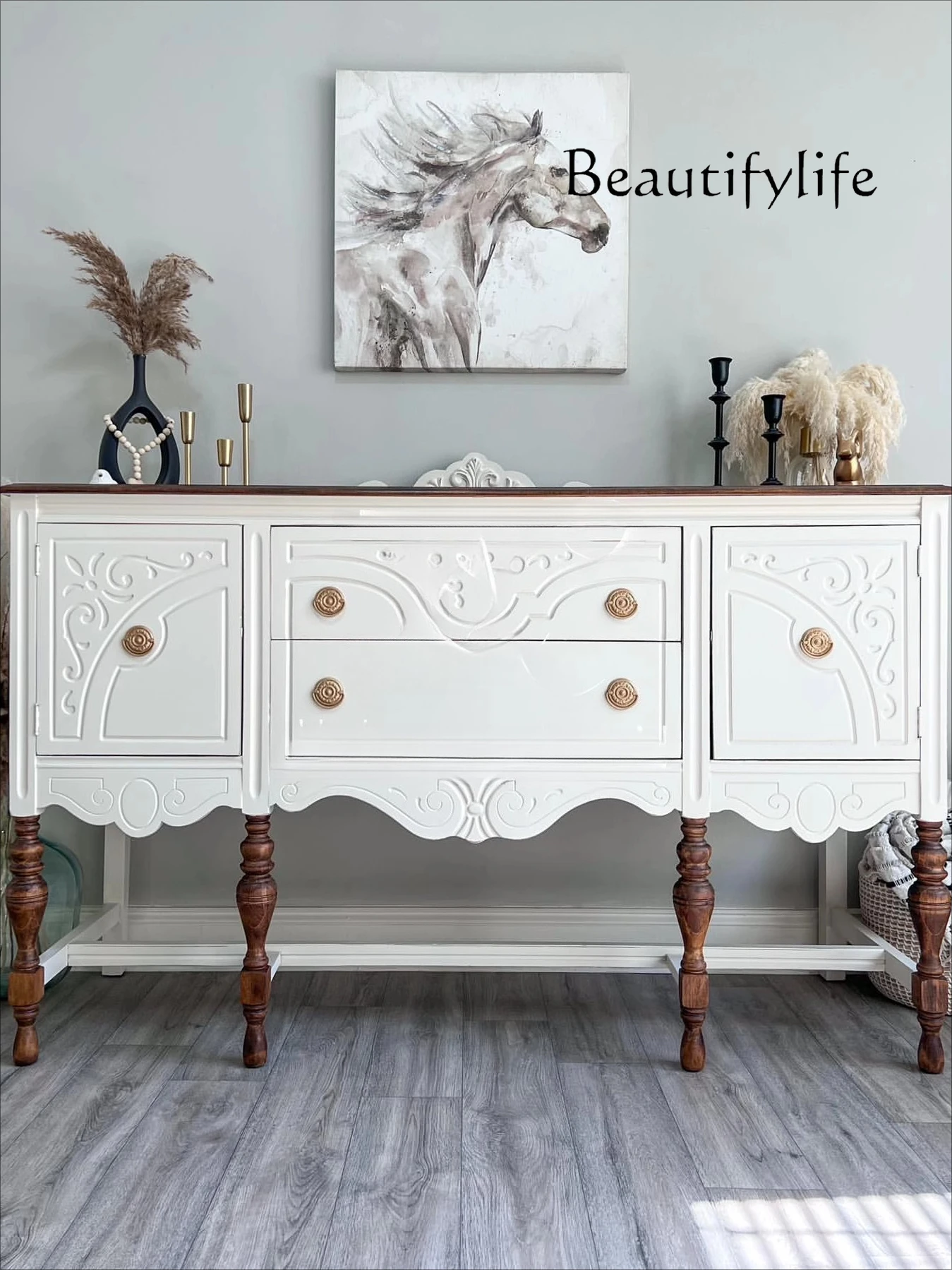 French retro white porch cabinet American living room decorative cabinet solid wood engraving furniture customization
French retro white porch cabinet American living room decorative cabinet solid wood engraving furniture customization