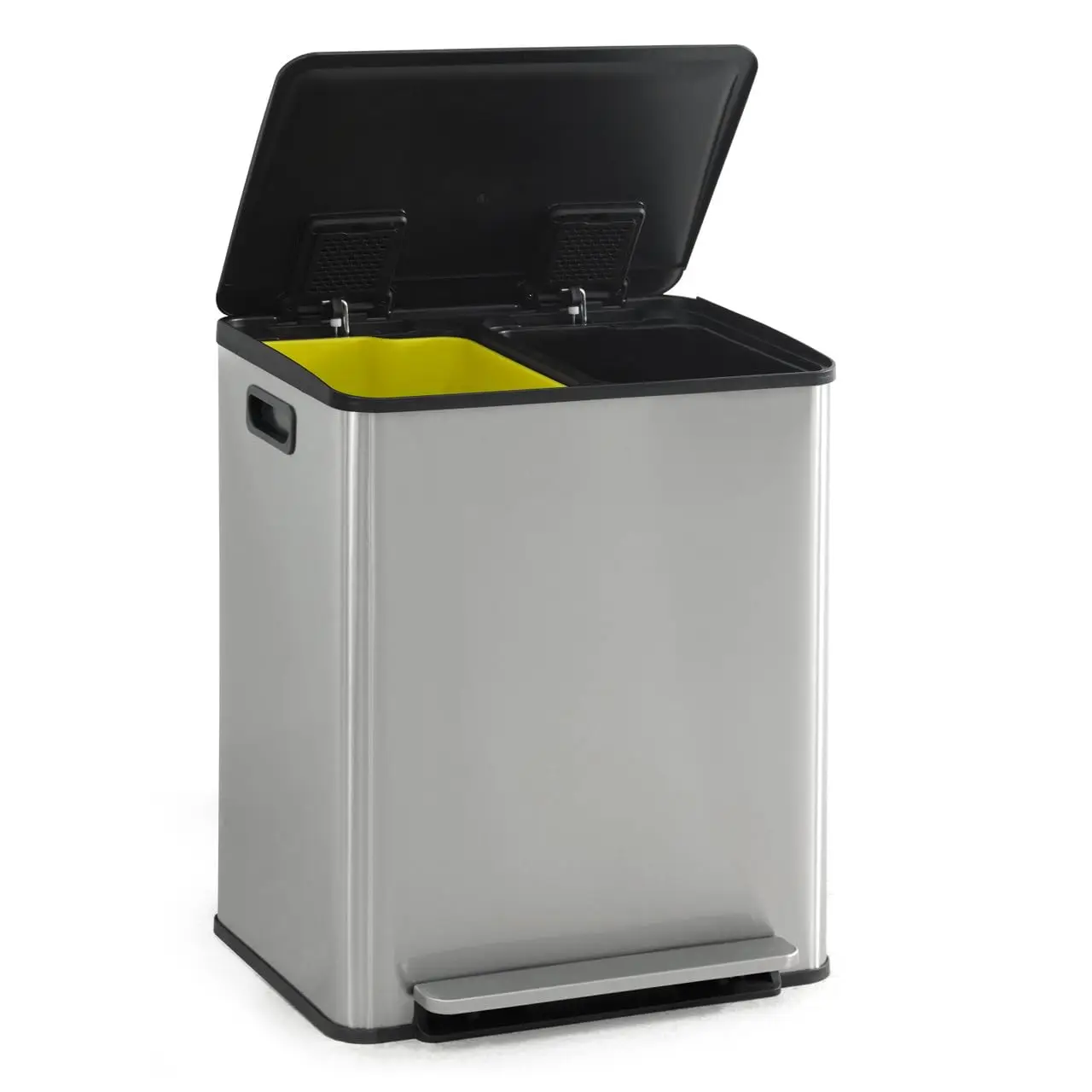 Dual Trash Can with Lid, Trash and Recycling Bins Combo for Kitchen, Hands-Free Stainless-Steel Garbage Can with 2 Compartmen
Dual Trash Can with Lid, Trash and Recycling Bins Combo for Kitchen, Hands-Free Stainless-Steel Garbage Can with 2 Compartmen