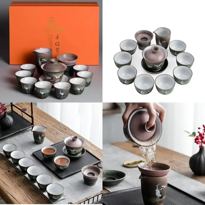 【CHIMU HOME】 Flambe Kung Fu Set for Home and Office Use Retro Crane Design Ceramic Teaware Set with Gaiwan Teacup and
【CHIMU HOME】 Flambe Kung Fu Set for Home and Office Use Retro Crane Design Ceramic Teaware Set with Gaiwan Teacup and