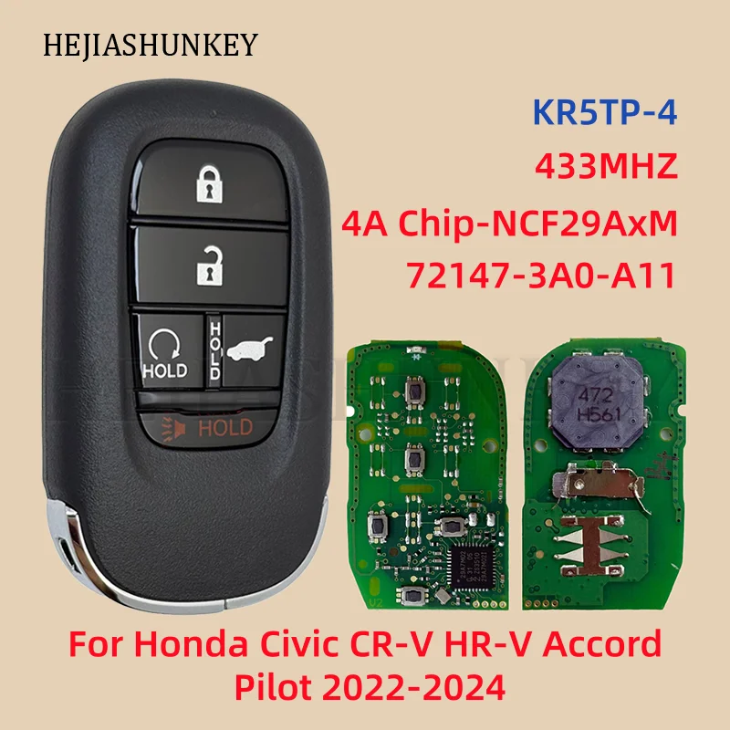 KR5TP-4 72147-3A0-A11 A3C0775510100 5-кнопочный дистанционный ключ 433 МГц с чипом 4A NCF29AxM для Honda Civic CR-V HR-V Accord Pilot 2022-2024
KR5TP-4 72147-3A0-A11 A3C0775510100 5-кнопочный дистанционный ключ 433 МГц с чипом 4A NCF29AxM для Honda Civic CR-V HR-V Accord Pilot 2022-2024