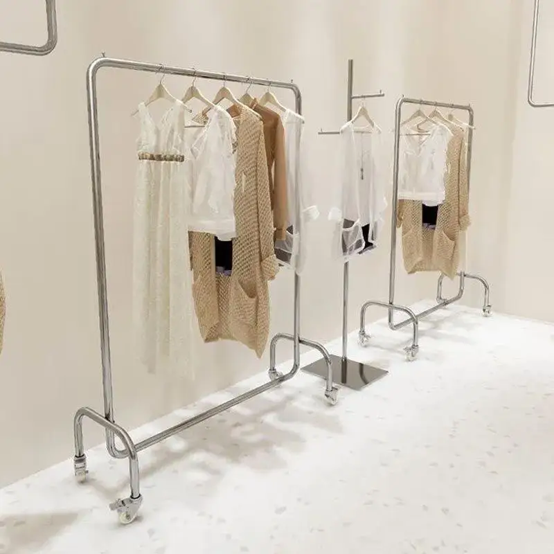 PYH clothing store display rack with wheels floor-to-ceiling clothing rod steel brushed silver shelf display rack
PYH clothing store display rack with wheels floor-to-ceiling clothing rod steel brushed silver shelf display rack