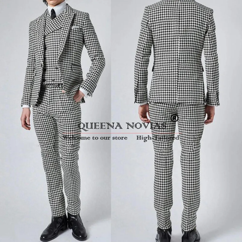 Groom Formal Wedding Tuxedos Customized Houndstooth 3-Pieces Formal Man Business Occasion Suits Men Slim Fit Dresses Customized
Groom Formal Wedding Tuxedos Customized Houndstooth 3-Pieces Formal Man Business Occasion Suits Men Slim Fit Dresses Customized
