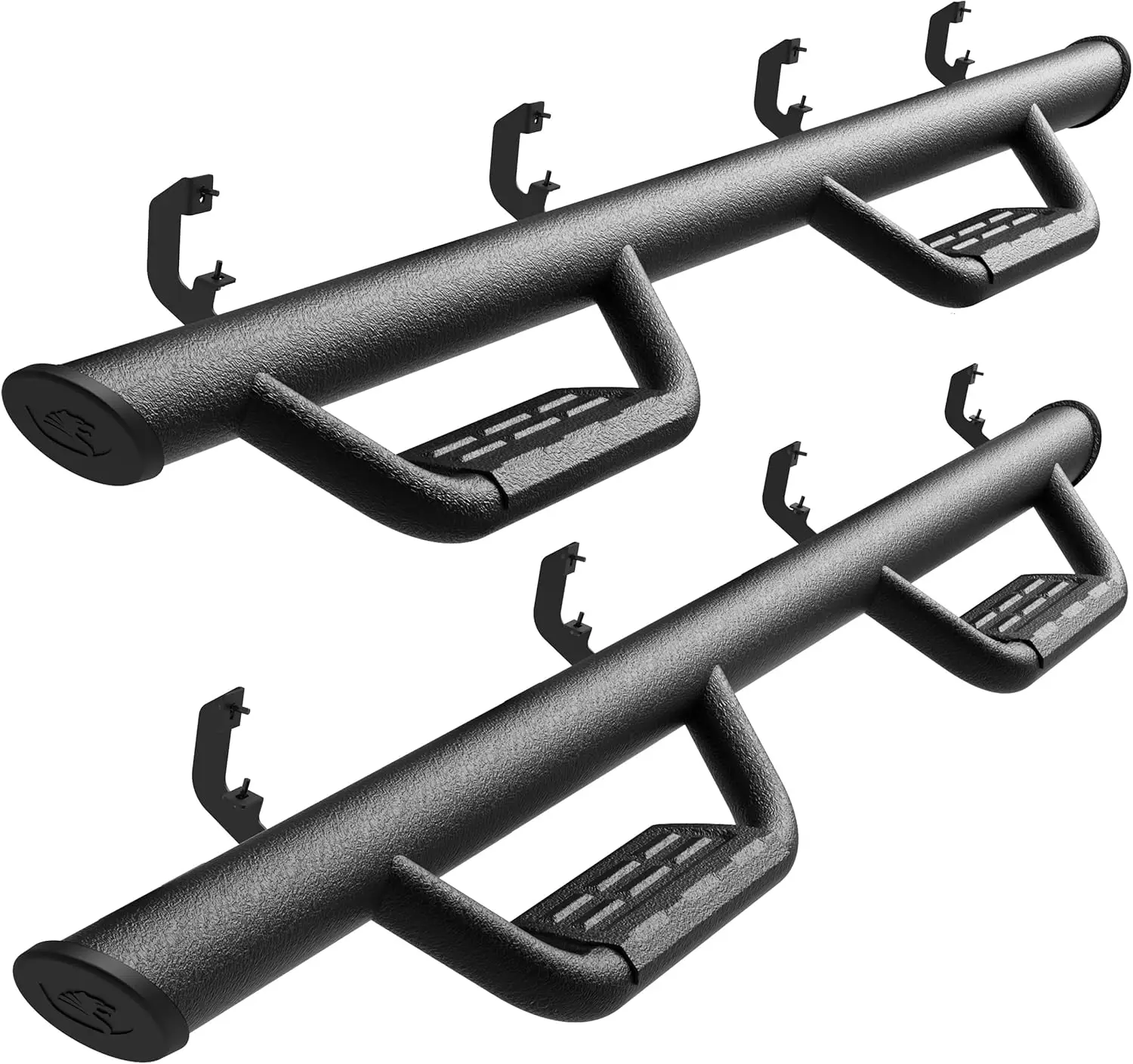 Crew Cab Side Rails, Robust Metal, Textured Black, Drop Step for Convenience