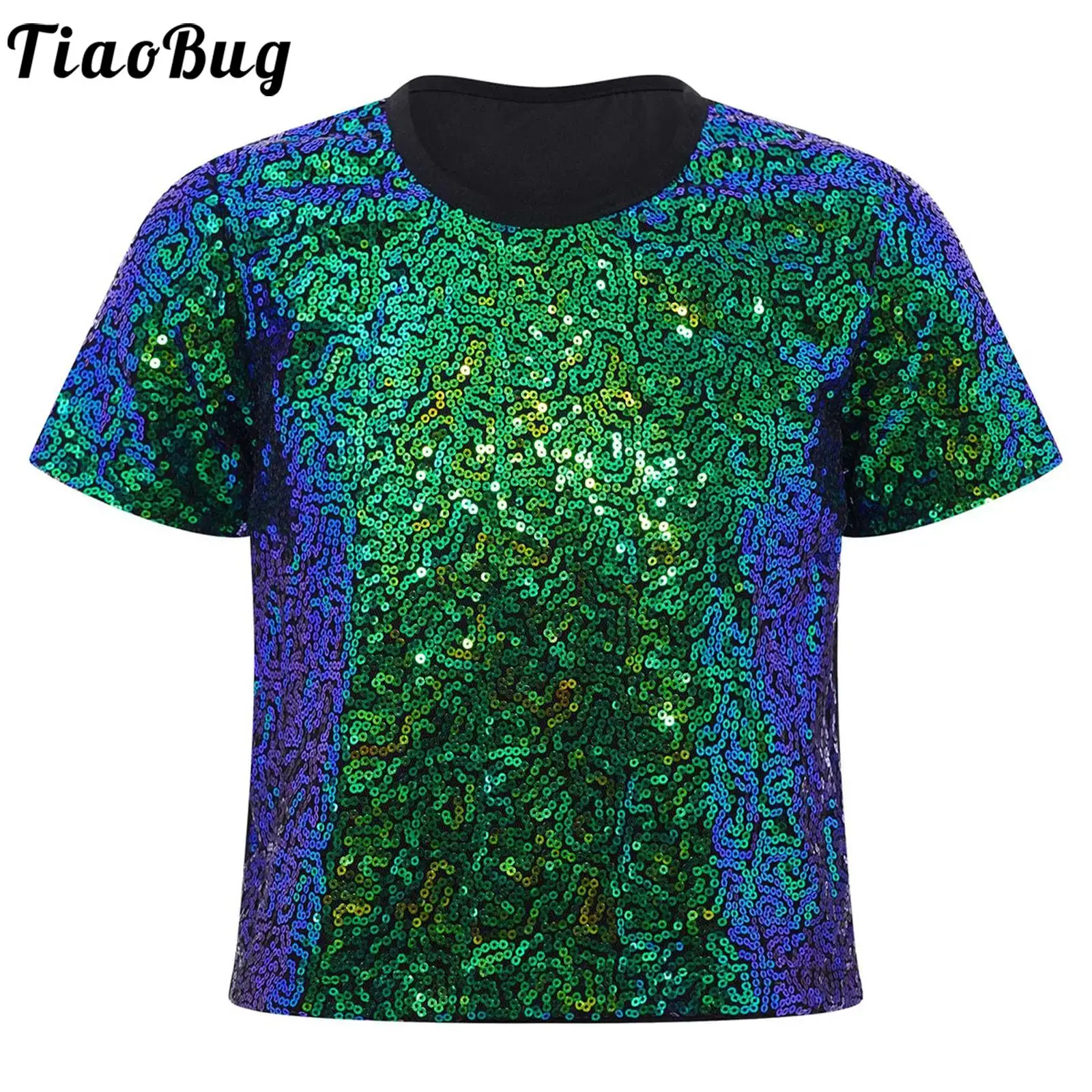 Kids Girls Shiny Sequins Dance Shirts Modern Hip Hop Dancewear Round Neck Short Sleeves Top for Cheerleading Stage Performance
Kids Girls Shiny Sequins Dance Shirts Modern Hip Hop Dancewear Round Neck Short Sleeves Top for Cheerleading Stage Performance