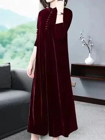Fashionable Velvet Dress Spring Autumn Casual Loose Fit Button Detail mid Waist Long Sleeve mid Length a Line Skirt for Mom
Fashionable Velvet Dress Spring Autumn Casual Loose Fit Button Detail mid Waist Long Sleeve mid Length a Line Skirt for Mom