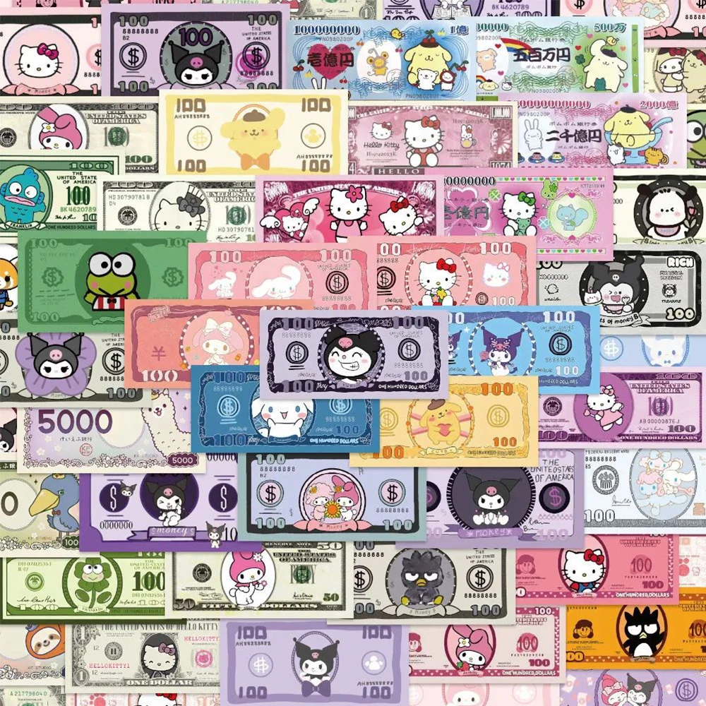 10/30/50pcs Cute Sanrio Money Banknotes Cartoon Stickers Kawaii Kuromi My Melody Graffiti Decals Sticker for Phone Diary Luggage
10/30/50pcs Cute Sanrio Money Banknotes Cartoon Stickers Kawaii Kuromi My Melody Graffiti Decals Sticker for Phone Diary Luggage