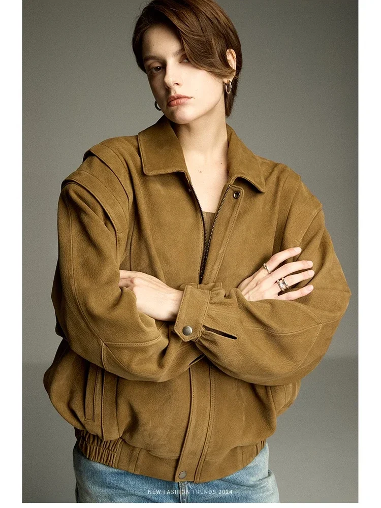 Retro Casual Genuine Leather Bomber Jackets for Women Autumn Winter 2026 High-end Simple Real Goatskin Oversized Leather Jacket
Retro Casual Genuine Leather Bomber Jackets for Women Autumn Winter 2026 High-end Simple Real Goatskin Oversized Leather Jacket