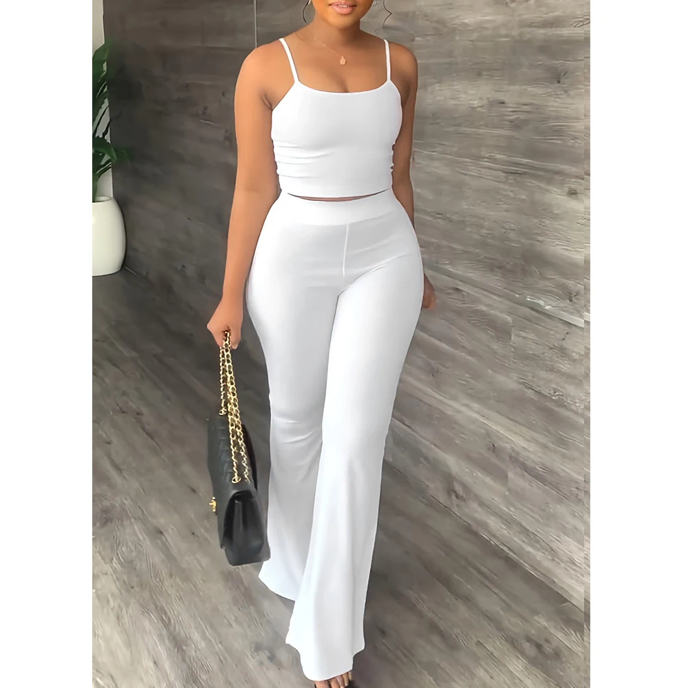 Pant Sets Women Summer Sexy Spaghetti Strap Crop Top & Loose Flare Pants Suits Casual Simple Solid Two Piece Set Outfits
Pant Sets Women Summer Sexy Spaghetti Strap Crop Top & Loose Flare Pants Suits Casual Simple Solid Two Piece Set Outfits