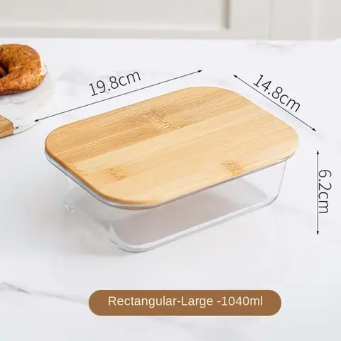 Boîte de conservation des aliments frais en verre, couvercle en bambou à haute teneur en Borosilicate, boîte à déjeuner pour four à micro-ondes, conteneurs de stockage des aliments étanches scellés pour le bureau