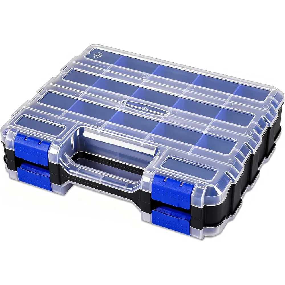 Small parts organizer/toolbox organizer, double-sided 34-compartment hardware storage box with removable plastic dividers.
Small parts organizer/toolbox organizer, double-sided 34-compartment hardware storage box with removable plastic dividers.