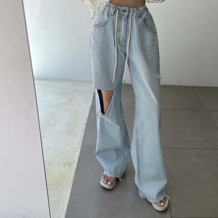 High Waist Trousers Vintage Washed Drawstring Loose Wide Leg Straight Cut Floor Length Jeans Korean Style Casual Cotton Denim
High Waist Trousers Vintage Washed Drawstring Loose Wide Leg Straight Cut Floor Length Jeans Korean Style Casual Cotton Denim