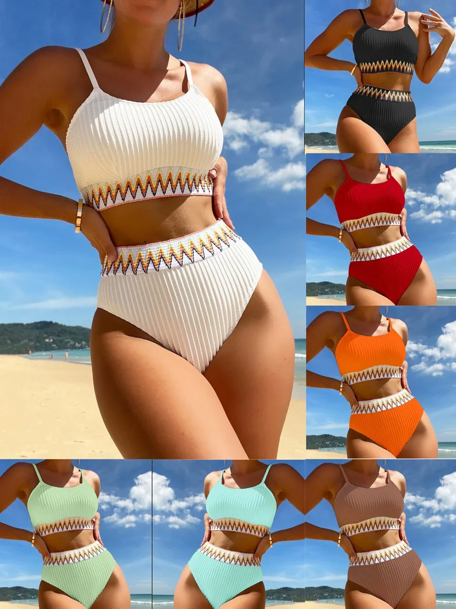 Women's 2026 Bikini High Waisted Ribbed Fabric Crop Top Bikinis Solid Color Thin Strap Two Piece Swimsuit Zigzag Trim Cropped
Women's 2026 Bikini High Waisted Ribbed Fabric Crop Top Bikinis Solid Color Thin Strap Two Piece Swimsuit Zigzag Trim Cropped