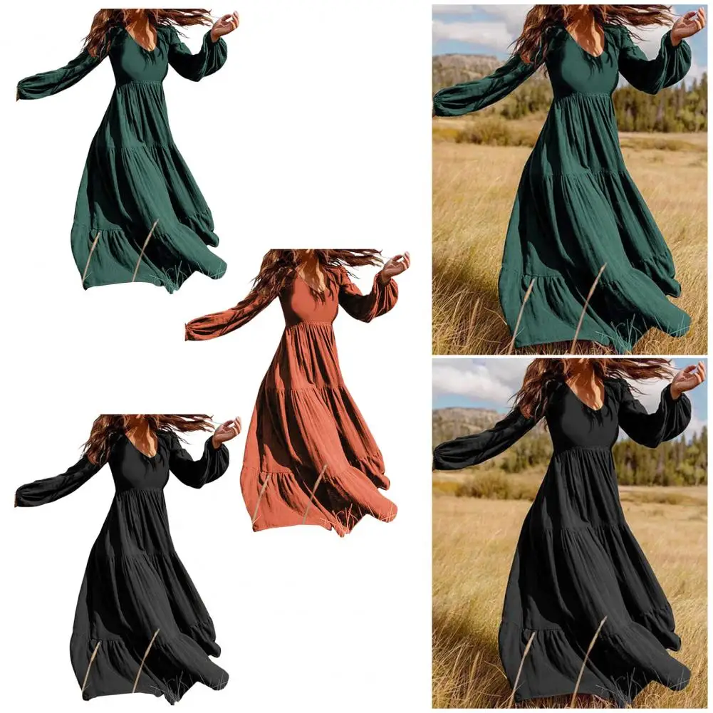Loose Fit Dress Elegant A-line Maxi Dress with Pleated V Neck Long Sleeves for Women for Dating Shopping Vacation Outfits Lady
Loose Fit Dress Elegant A-line Maxi Dress with Pleated V Neck Long Sleeves for Women for Dating Shopping Vacation Outfits Lady