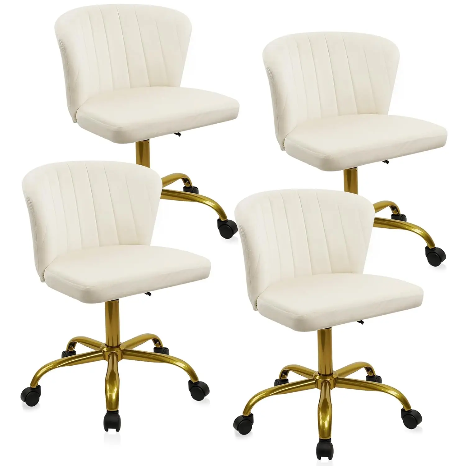 Velvet Armless Adjustable Swivel Task Chair Gold Base Wheels Study Living Room Set 4, Customized
Velvet Armless Adjustable Swivel Task Chair Gold Base Wheels Study Living Room Set 4, Customized