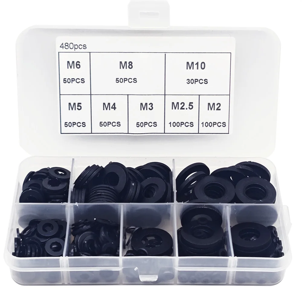 480 Pcs Nylon Flat Round Washers Gaskets Spacers Assortment Set for M2 M2.5 M3 M4 M5 M6 M8 M10 Screw Bolt-Black
480 Pcs Nylon Flat Round Washers Gaskets Spacers Assortment Set for M2 M2.5 M3 M4 M5 M6 M8 M10 Screw Bolt-Black