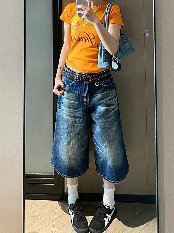 American Retro Blue Denim Seven-Foot Pants Women's Summer Casual Loose Wide Leg Jeans High Waist Bootcut Trousers
American Retro Blue Denim Seven-Foot Pants Women's Summer Casual Loose Wide Leg Jeans High Waist Bootcut Trousers
