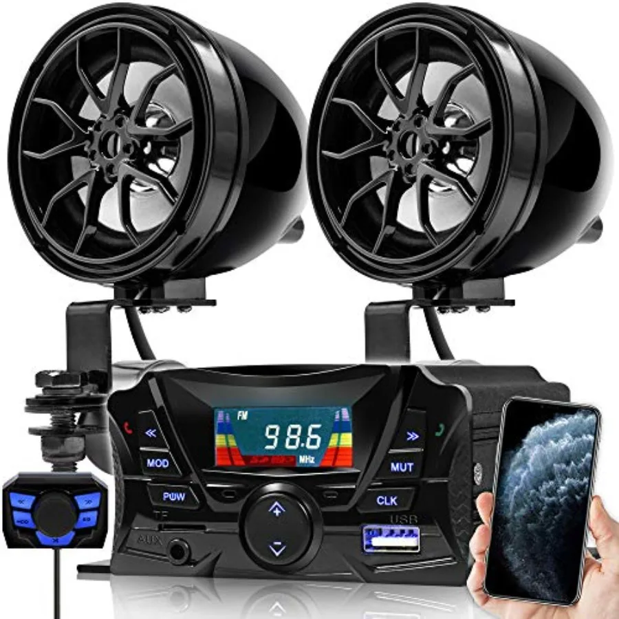 Motorcycle Speakers Bluetooth, Waterproof Speakers and Amplifier o Sound System, Weatherproof, FM Radio, Volume Control, ATV UT
Motorcycle Speakers Bluetooth, Waterproof Speakers and Amplifier o Sound System, Weatherproof, FM Radio, Volume Control, ATV UT