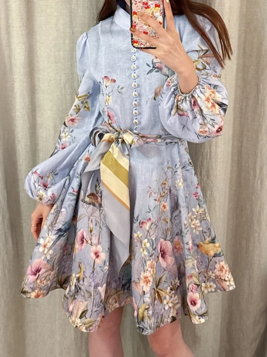 Blue Linen Print Belted Dress Spring Summer New Style Princess Style Long Sleeve High Waist A-Line Fairy Skirt for Women
Blue Linen Print Belted Dress Spring Summer New Style Princess Style Long Sleeve High Waist A-Line Fairy Skirt for Women