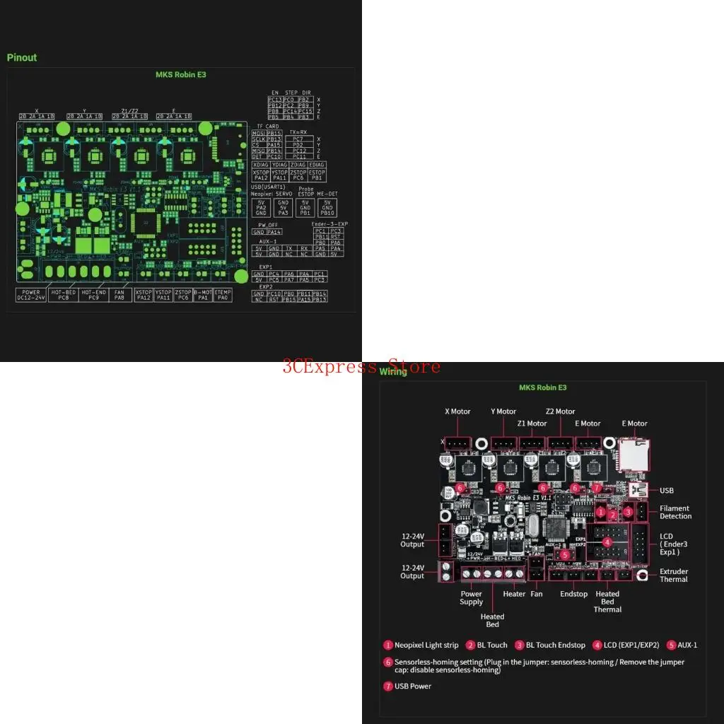 MKS Robin E3 v1.1 Материнские платы управления TMC2209 Модуль драйвера для Ender3/5
MKS Robin E3 v1.1 Материнские платы управления TMC2209 Модуль драйвера для Ender3/5