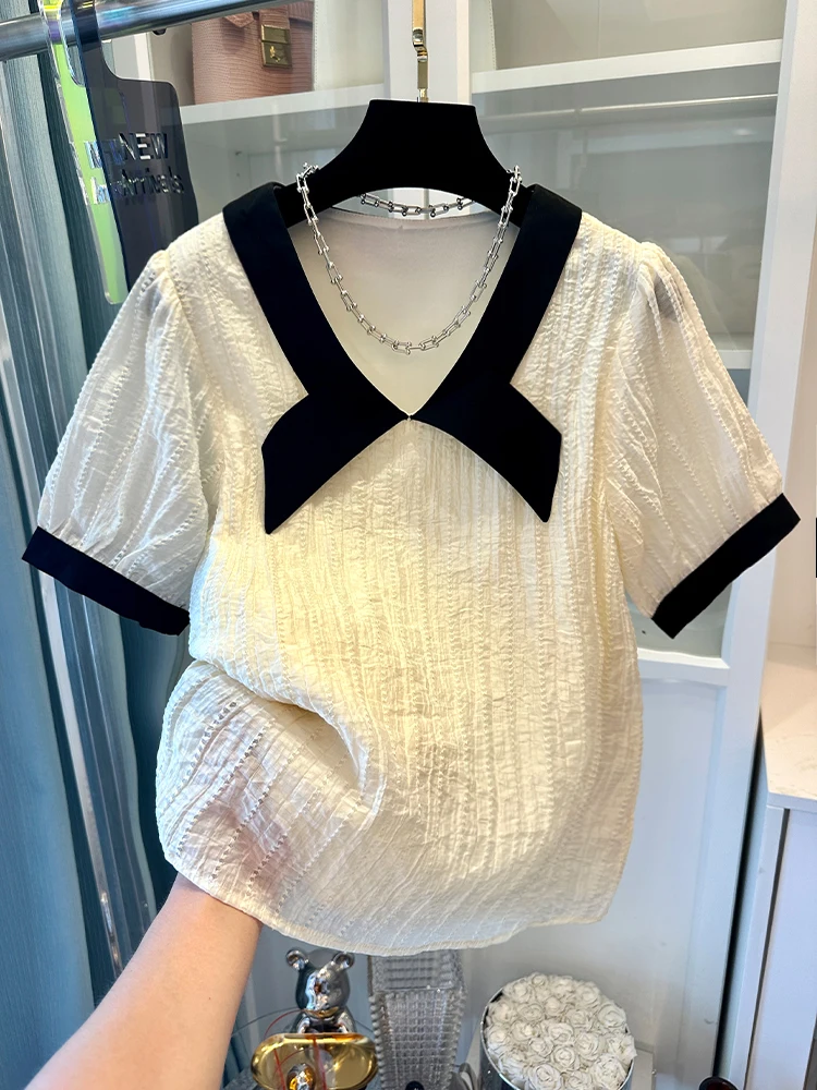 Women Chiffon Blouse Fashion French Chic Short Sleeve Office Lady Tops Shirts V-neck Elegant White Shirt Female Clothes
Women Chiffon Blouse Fashion French Chic Short Sleeve Office Lady Tops Shirts V-neck Elegant White Shirt Female Clothes