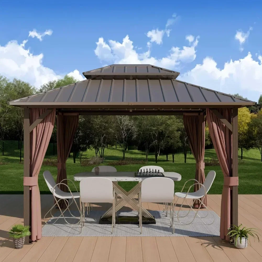 10x12 Hardtop Gazebo,Aluminum Frame Galvanized Steel Double Roof Pavilion with Netting and Shaded Curtains,Patio Metal Pergolas
10x12 Hardtop Gazebo,Aluminum Frame Galvanized Steel Double Roof Pavilion with Netting and Shaded Curtains,Patio Metal Pergolas