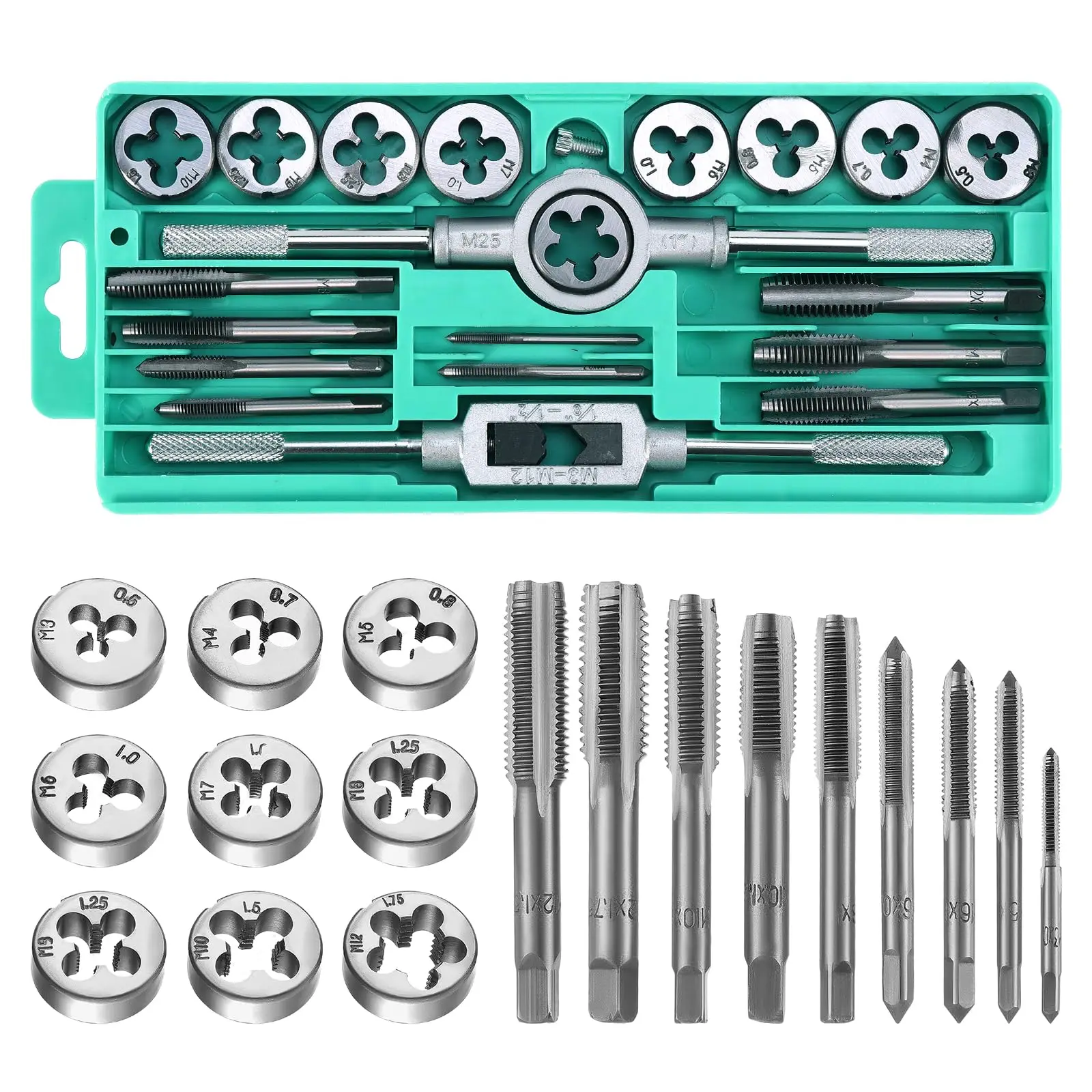 Universal Threading Tap Die Set 12/20Pcs M3-M12 Screw Plugs Straight Taper Reamer Durable Hardware Tool Portable
Universal Threading Tap Die Set 12/20Pcs M3-M12 Screw Plugs Straight Taper Reamer Durable Hardware Tool Portable