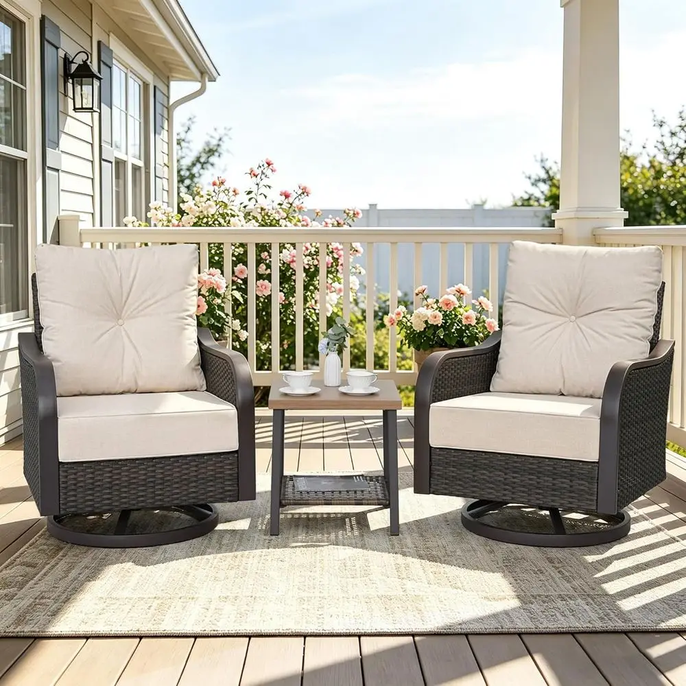 Outdoor Swivel Rocker Chairs, Wicker Swivel Rocking Chairs with 6'' Thick Cushions and Side Coee Table, 3 Piece Patio urniture S
Outdoor Swivel Rocker Chairs, Wicker Swivel Rocking Chairs with 6'' Thick Cushions and Side Coee Table, 3 Piece Patio urniture S