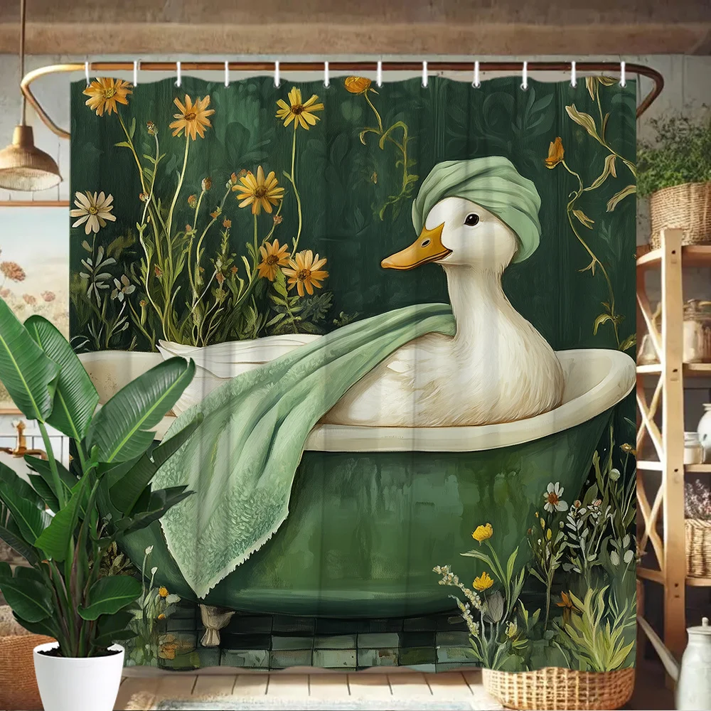 "Duck in Bathtub Shower Curtain, Funny Animal Bathroom Decor, Waterproof Polyester Fabric, Multiple Sizes Available"
"Duck in Bathtub Shower Curtain, Funny Animal Bathroom Decor, Waterproof Polyester Fabric, Multiple Sizes Available"
