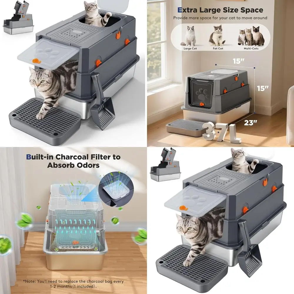 Большой серый закрытый металлический лоток для кошек с высокими бортиками, крышкой и совком для контроля запаха и легкой очистки
Большой серый закрытый металлический лоток для кошек с высокими бортиками, крышкой и совком для контроля запаха и легкой очистки