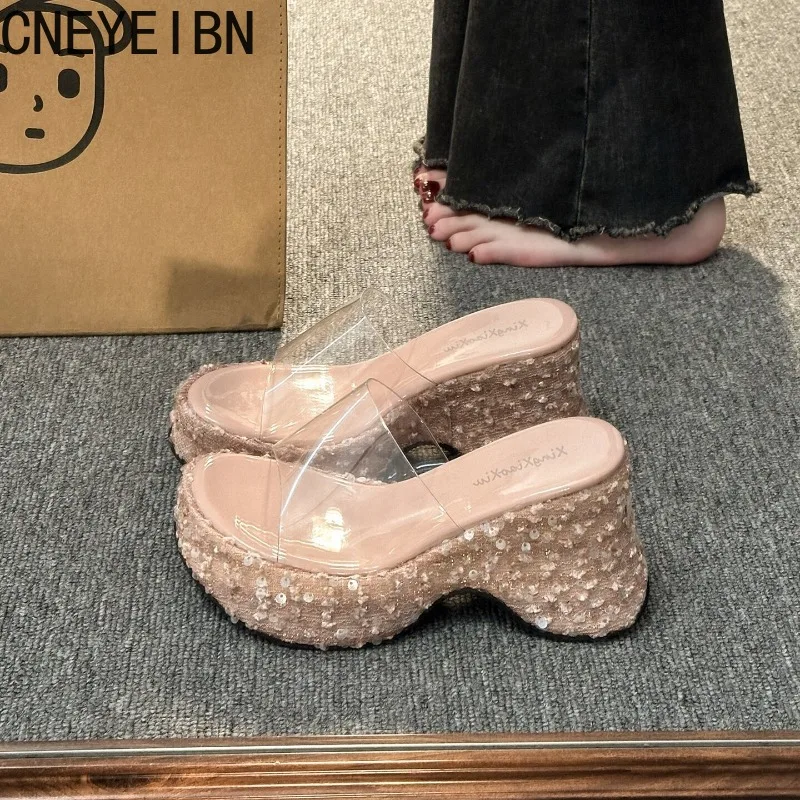 Summer Chunky Women Slippers Concise Open Toe Wedges Heel Shoes Female Elegant Height Increase Rhinestone Evening Party Slides
Summer Chunky Women Slippers Concise Open Toe Wedges Heel Shoes Female Elegant Height Increase Rhinestone Evening Party Slides