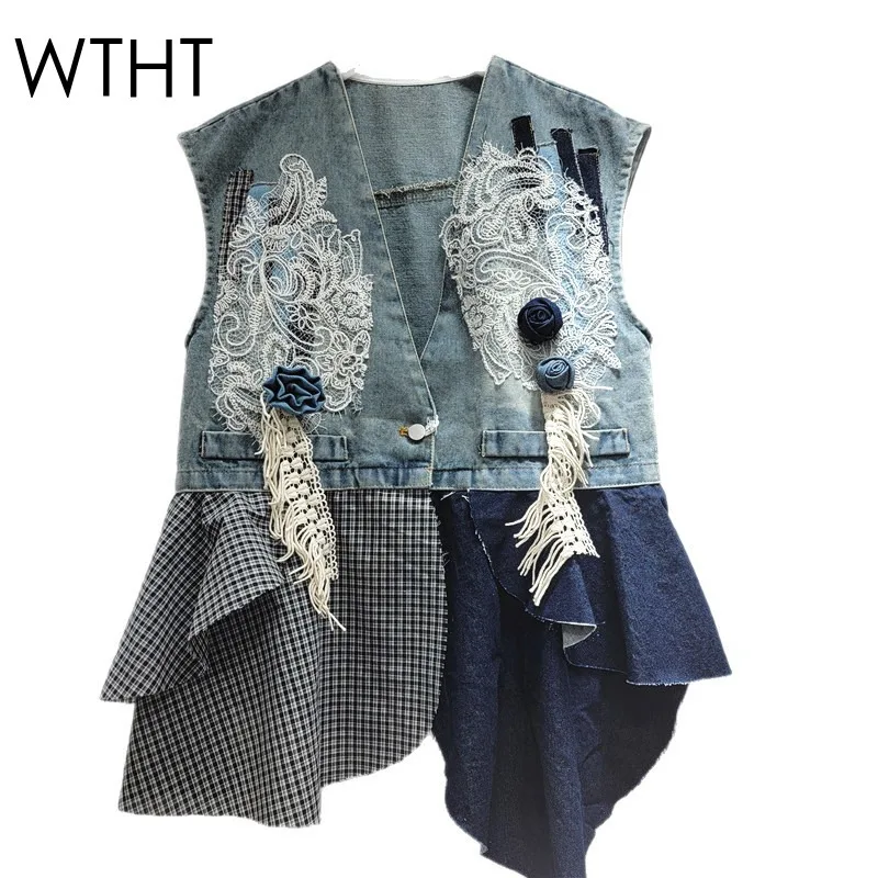 WTHT Fashion Women's Irregular Patchwork Lace Design Denim Vest Vintage Casual Loose V-neck Waistcoat Female 2025 Summer 1LS1819
WTHT Fashion Women's Irregular Patchwork Lace Design Denim Vest Vintage Casual Loose V-neck Waistcoat Female 2025 Summer 1LS1819